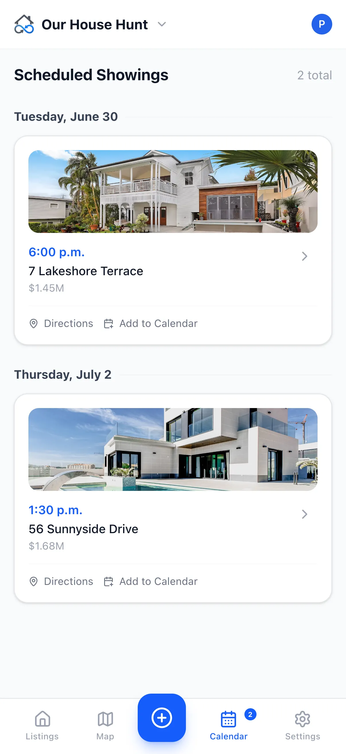 HomeSynk scheduled showings calendar